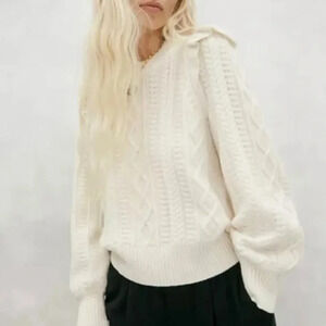 New Madewell Hollydene Ruffle Shoulder Pullover Sweater